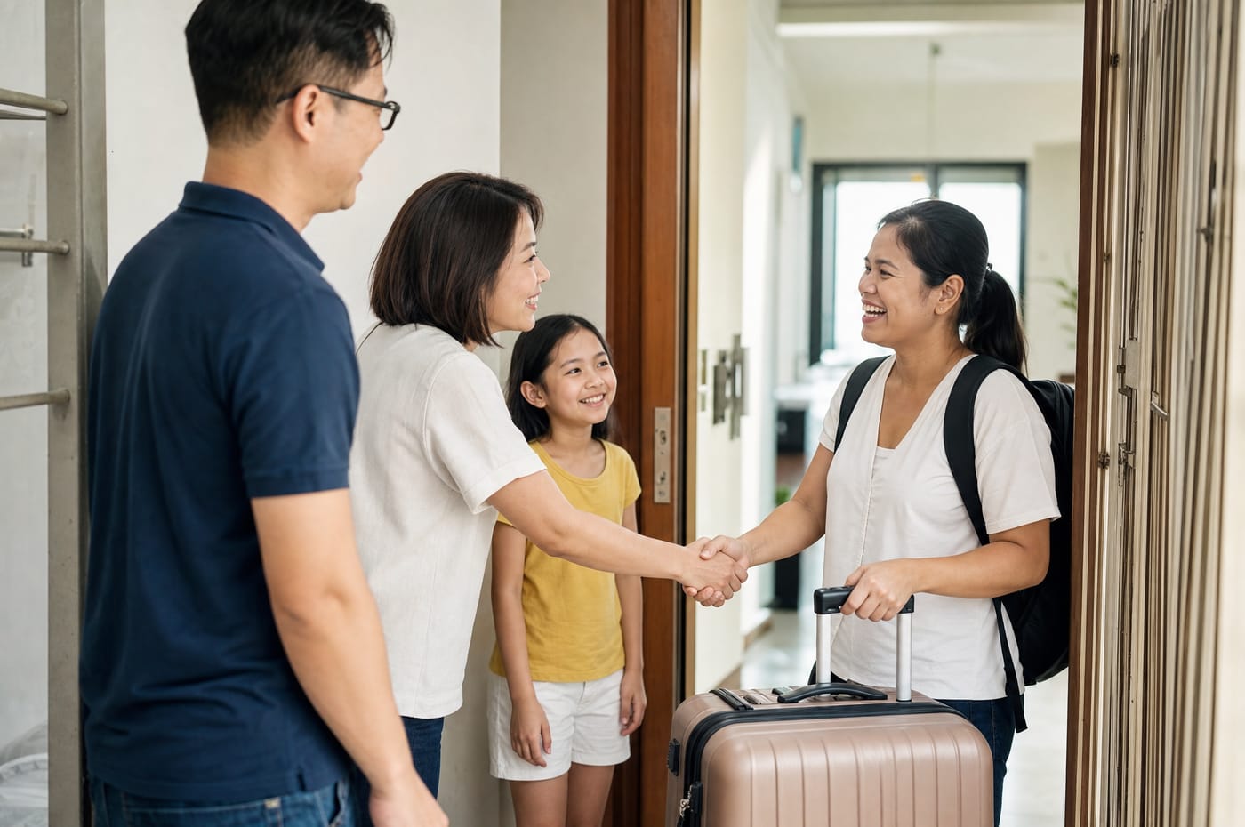 Welcoming a helper at the door