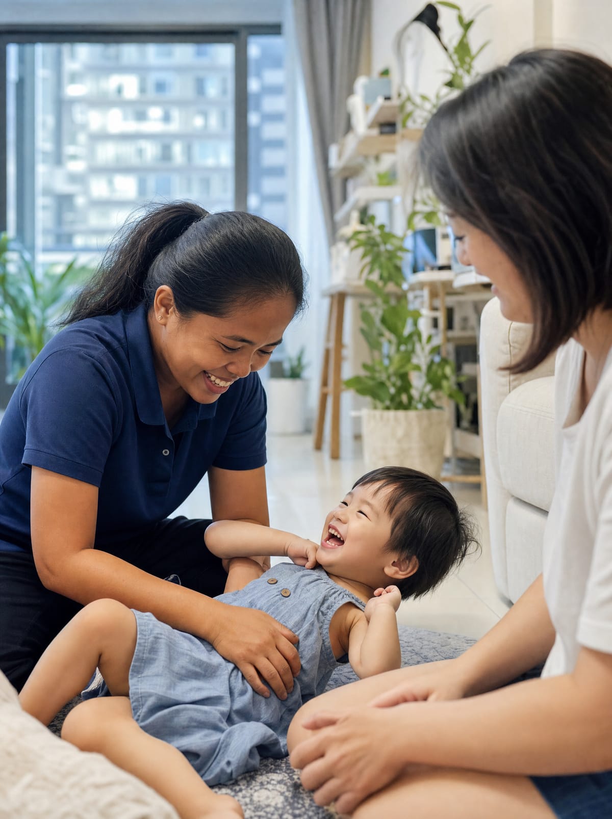 A helper caring for a child